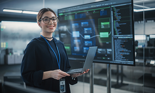 Security specialist working on her laptop.