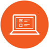 Orange icon with an image of a laptop and a simple checklist.