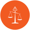 Orange icon with a scale symbol and a small alert over it.