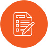 Orange icon with a checklist and a pencil over it.
