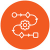 Orange icon Orange icon with connected nodes showing a workflow.